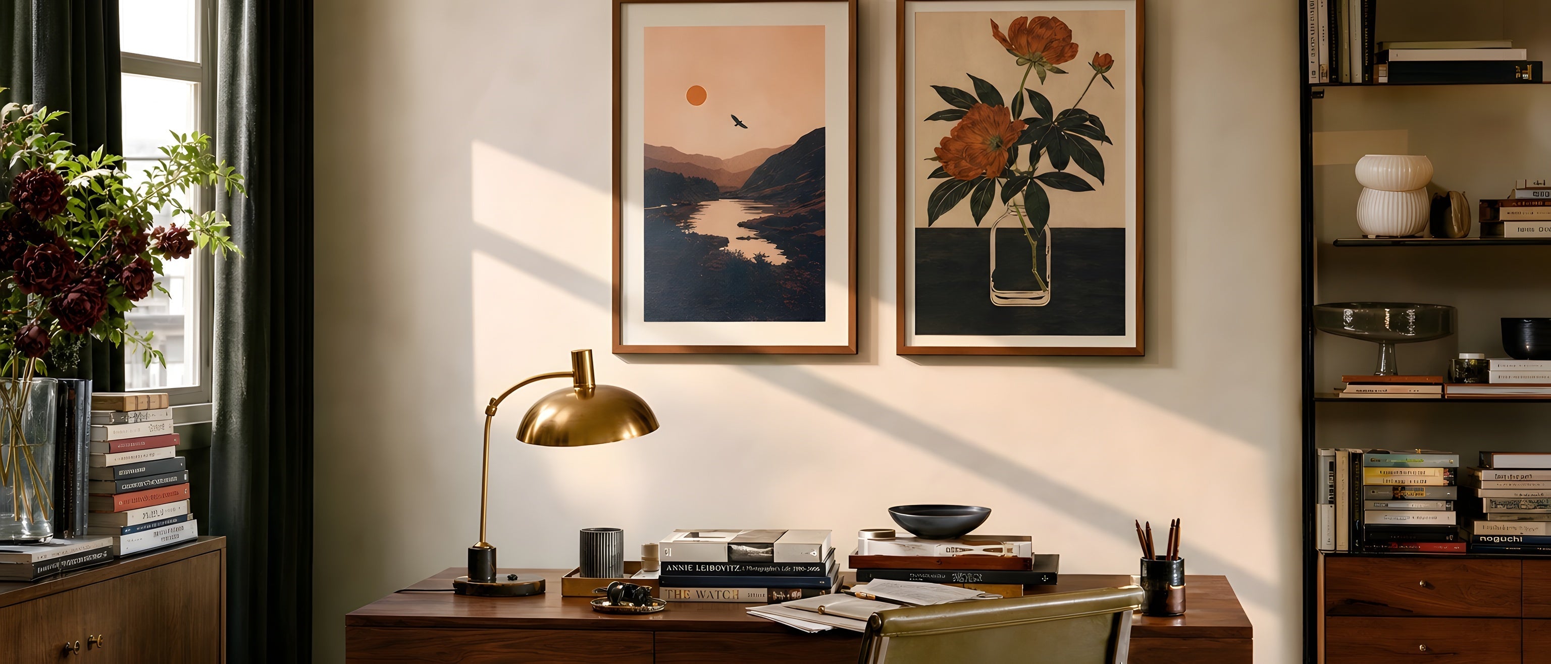 Office Wall Art — editorial interior scene with framed prints
