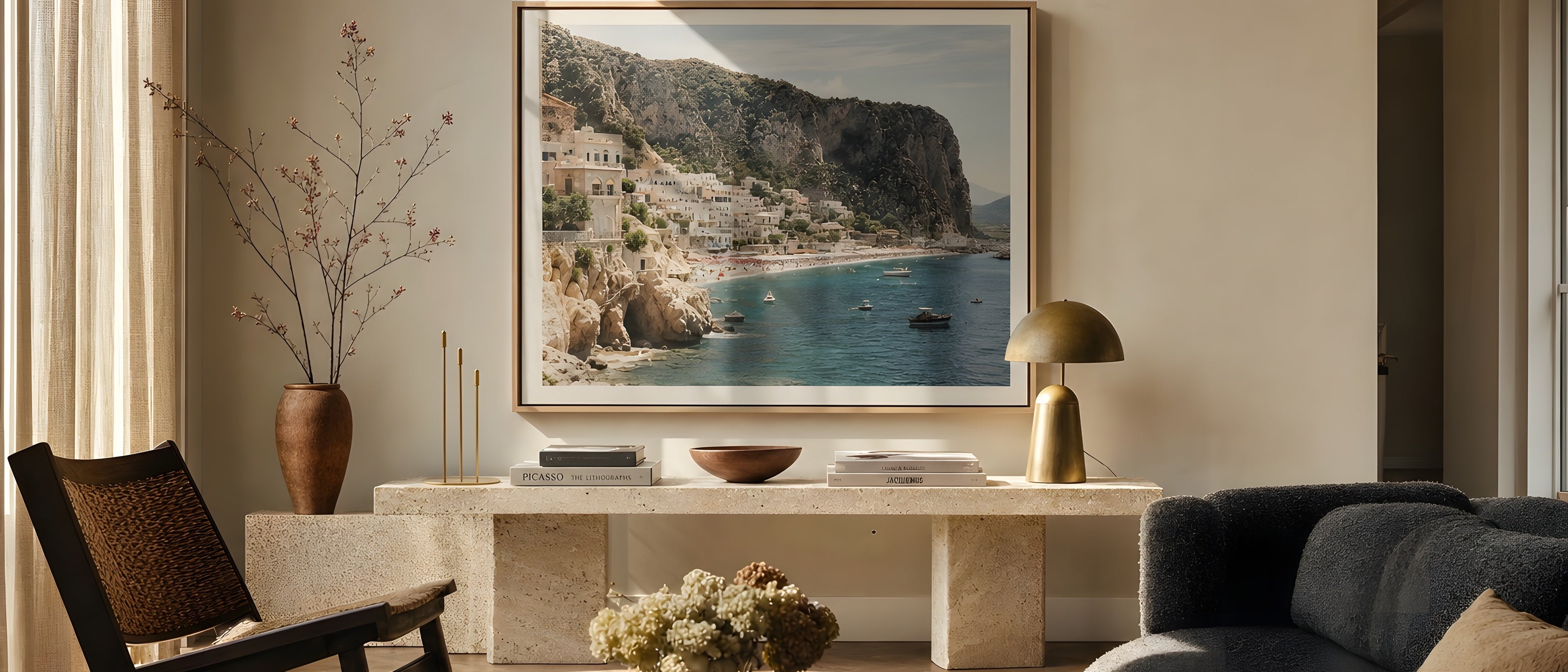 Contemporary Wall Art — editorial interior scene with framed prints
