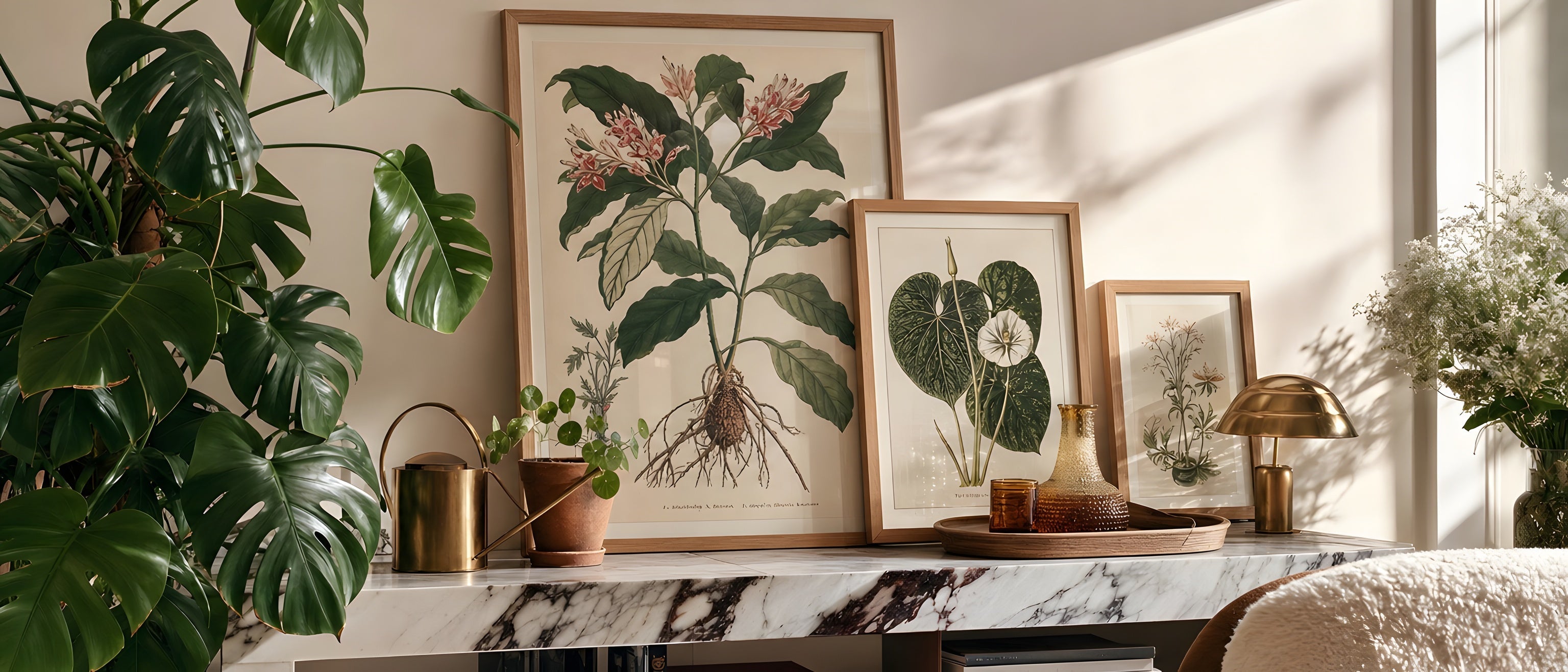 Botanical Wall Art — editorial interior scene with framed prints