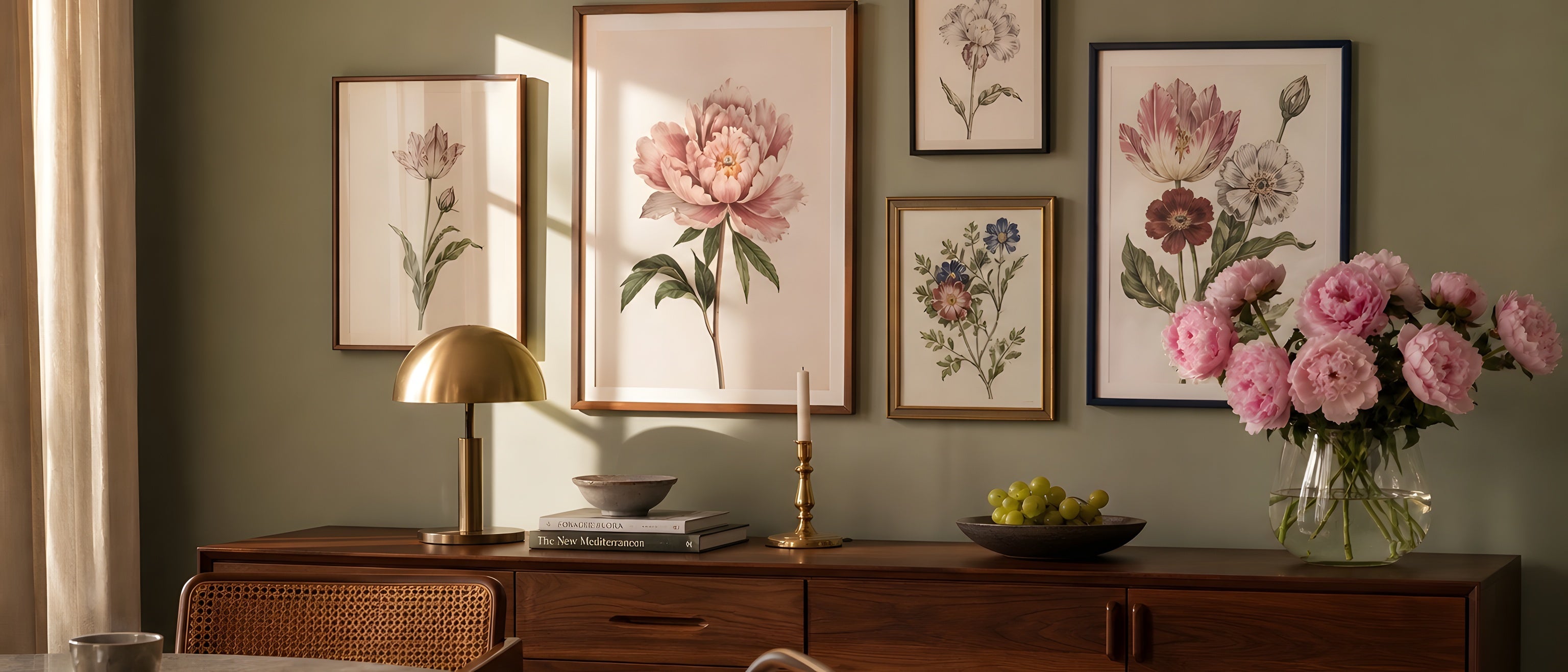 Floral Wall Art — editorial interior scene with framed prints