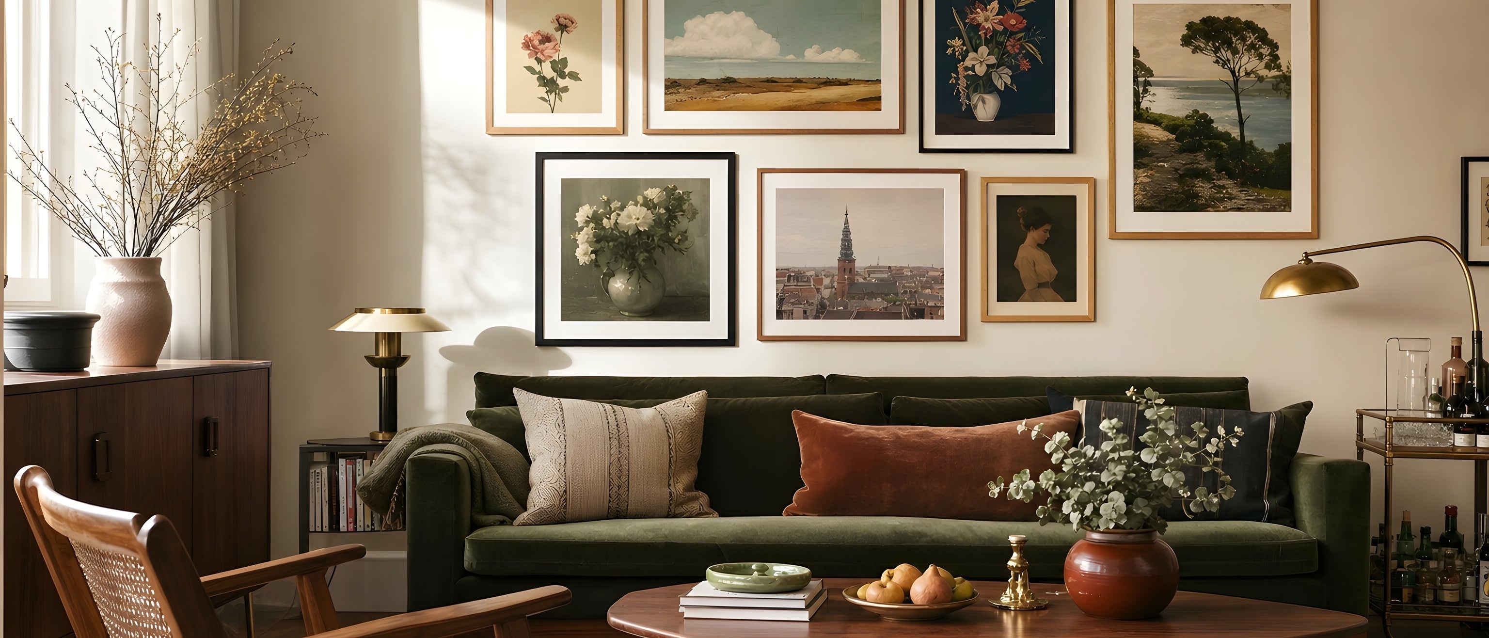 Gallery Wall Art — editorial interior scene with framed prints