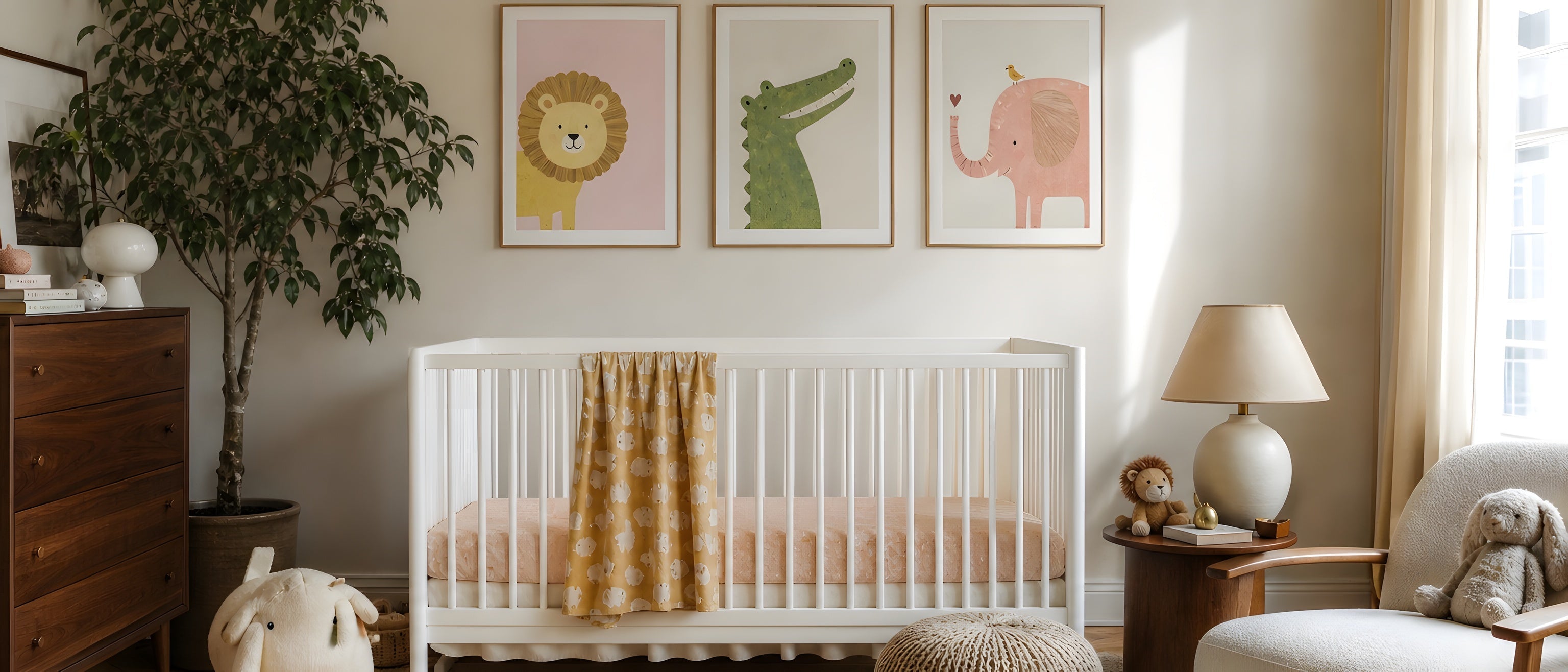 Nursery Wall Art — editorial interior scene with framed prints