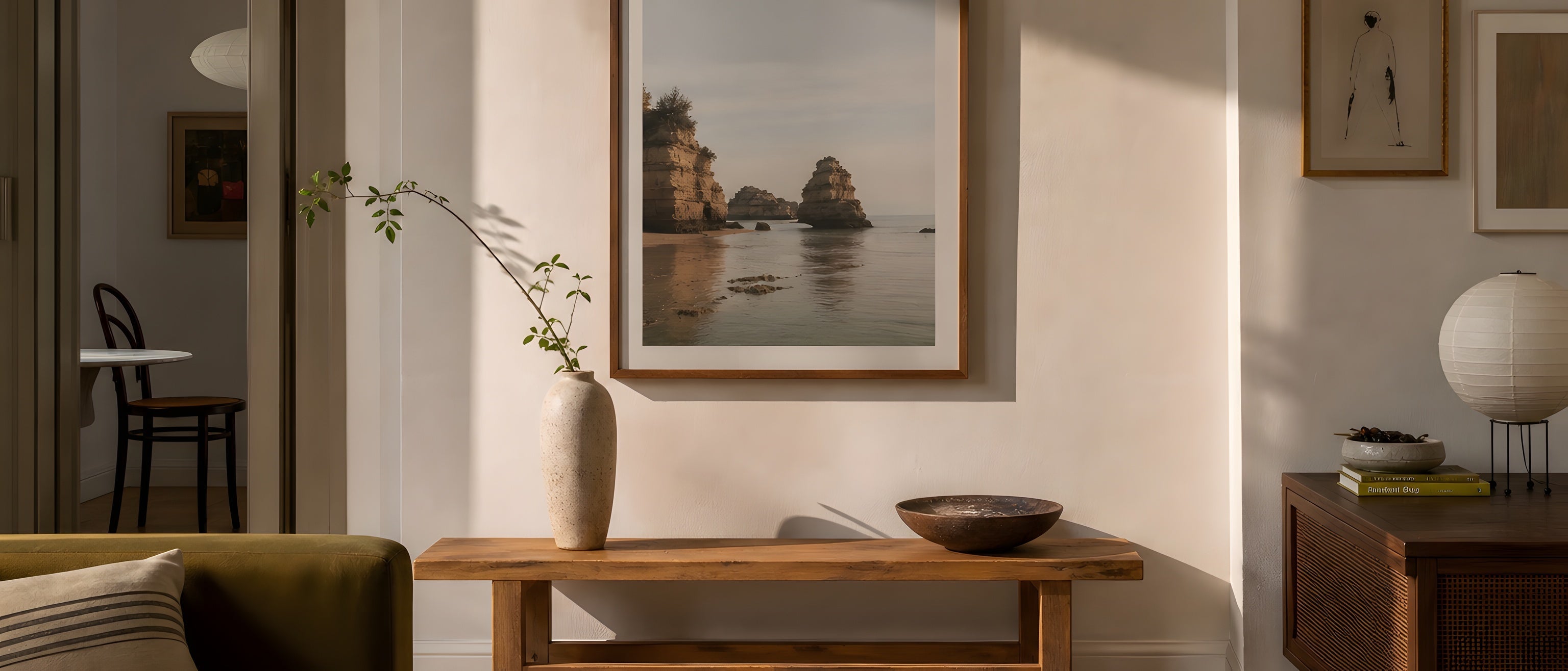 Minimalist Wall Art — editorial interior scene with framed prints