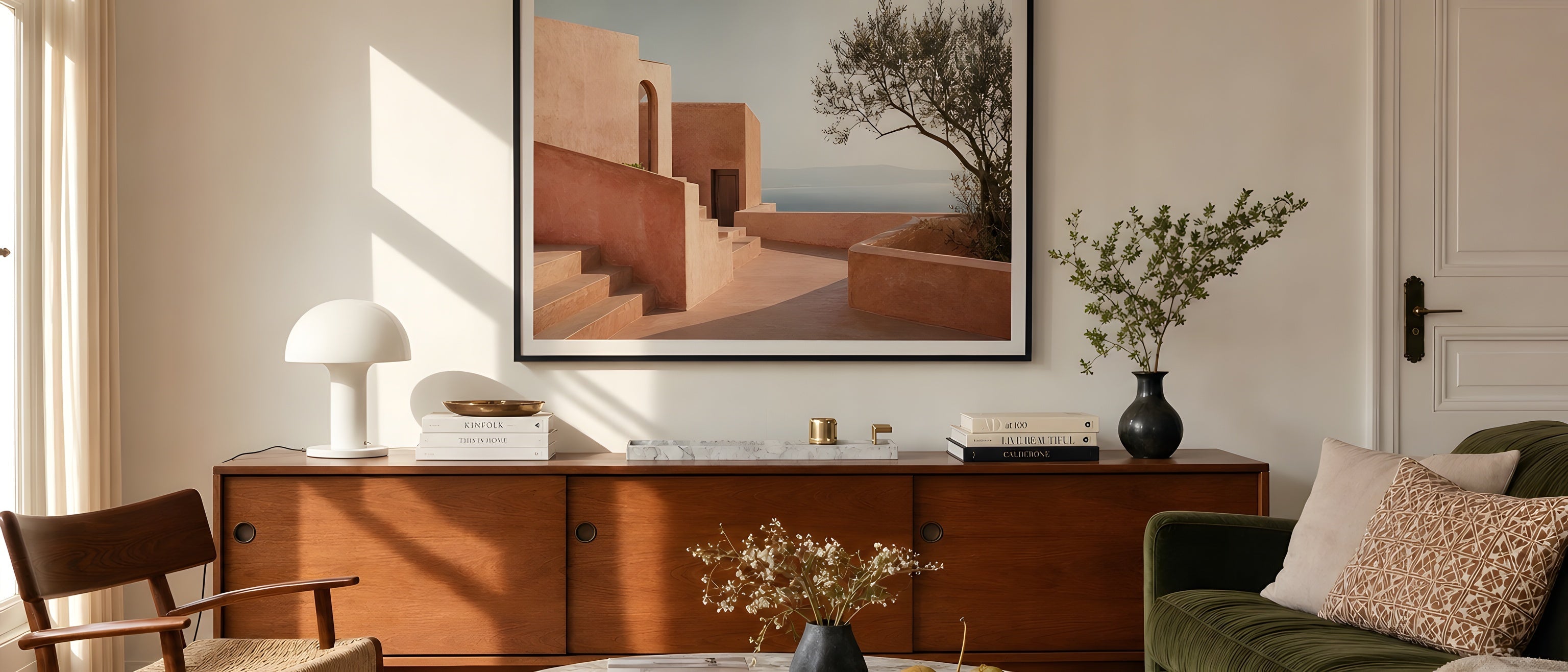 Modern Wall Art — editorial interior scene with framed prints